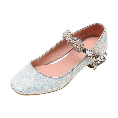 

ZENMELE Girls Sandals Rhinestone Shoe Little/big Children Girls Summer Closed Toe Sequins Low Heel Princess Shoes Shiny Girls Shoes Daily Shoes Slide Sandal 11Y-11.5Y