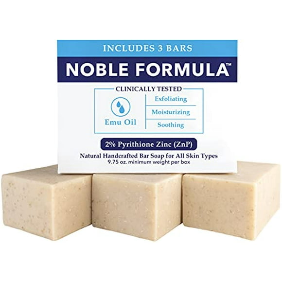 Noble Formula 2% Pyrithione Zinc (ZnP) Original Emu Bar Soap, 3 oz each, (3 Bars in 1 Box), Total 9 oz