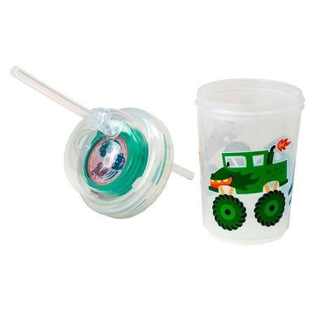 Sip Straw - Sip & Spin Fun Straw Cup, Monster Trucks Race When You Drink, by nuSpin Kids