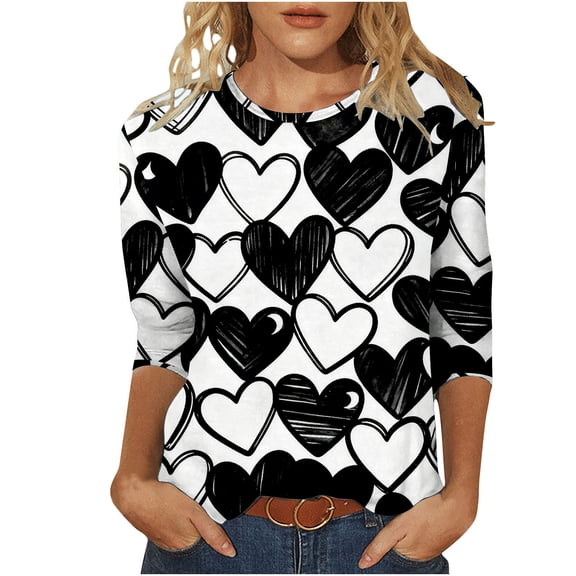 Ruimatai Women's Casual 3/4 Sleeve Round Neck Top Blouse Soft Stretch Comfortable Everyday Wear Fashion Shirt