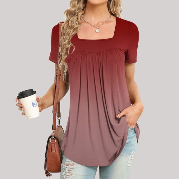 Njoeus Women's Summer Tunic Tops Pleated Short Sleeve T-Shirts Loose Casual Flowy Comfy Blouse Tops S-XXL