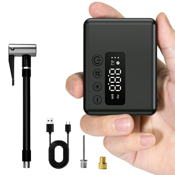 Mini Bike Pump, 130PSI Electric Air Pump with Digital Display, Auto Stop, Type-C Rechargeable, Presta & Schrader Valves, Portable Tire Inflator for Bicycles, Balls, E-Bikes