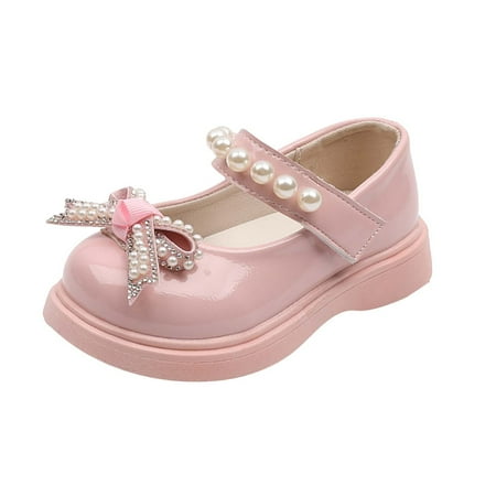 Kureaily Girls Sandals Children Shoes Pearl Bow Tie Hook Loop Princess Shoes Dance Shoes 15-18 Months