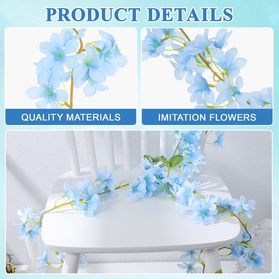 OFFIGAM 2Pcs Wisteria Hanging Flowers Garland Blue Artificial For Wedding Decoration