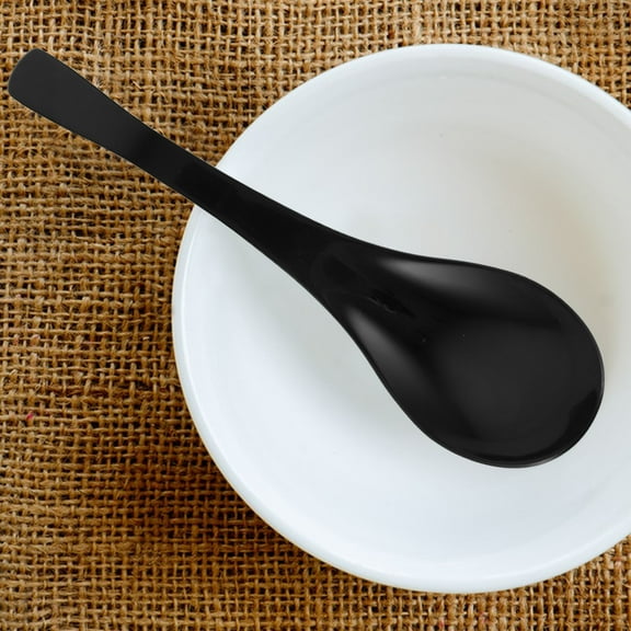 EXHUMKY 4Pcs Black Metal Ramen Soup Spoons Multifunctional Long Handle for Kitchen Use