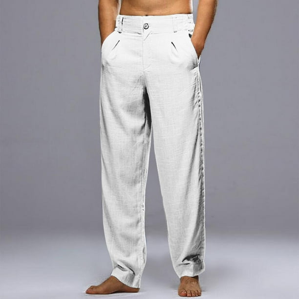 Pantalones casuales holgados de pierna recta para hombre, de longitud completa, con bolsillo frontal plisado doble.