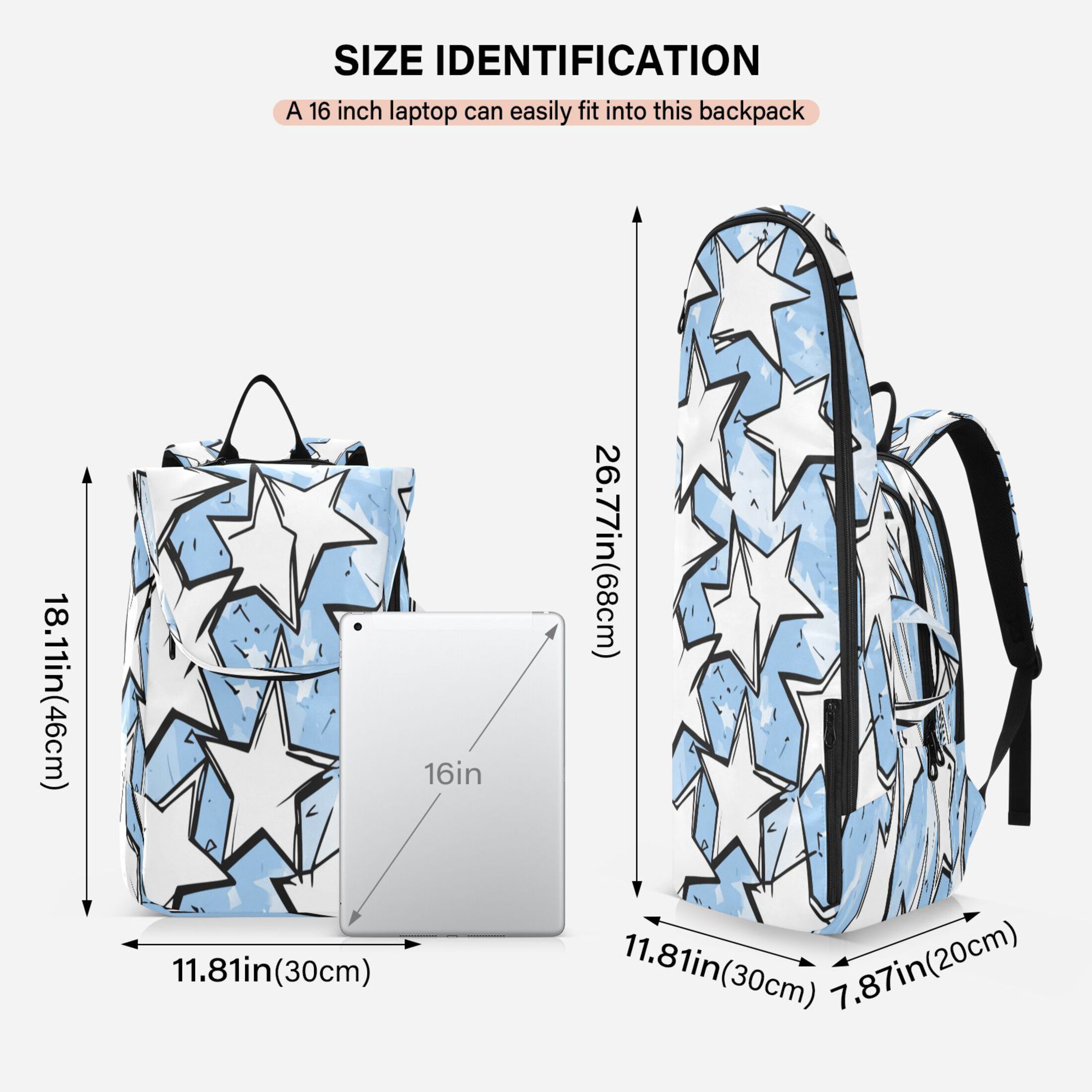2 Racquet Holder Tennis Backpack Tennis Racket Covers Gym Bags White Stars Pattern