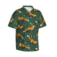 thumbnail image 2 of Hawaiian Shirt For Men, Orange Fox Greenery Mens Button Down Short Sleeve Shirt, Summer Beach Shirts For Men, 2 of 2