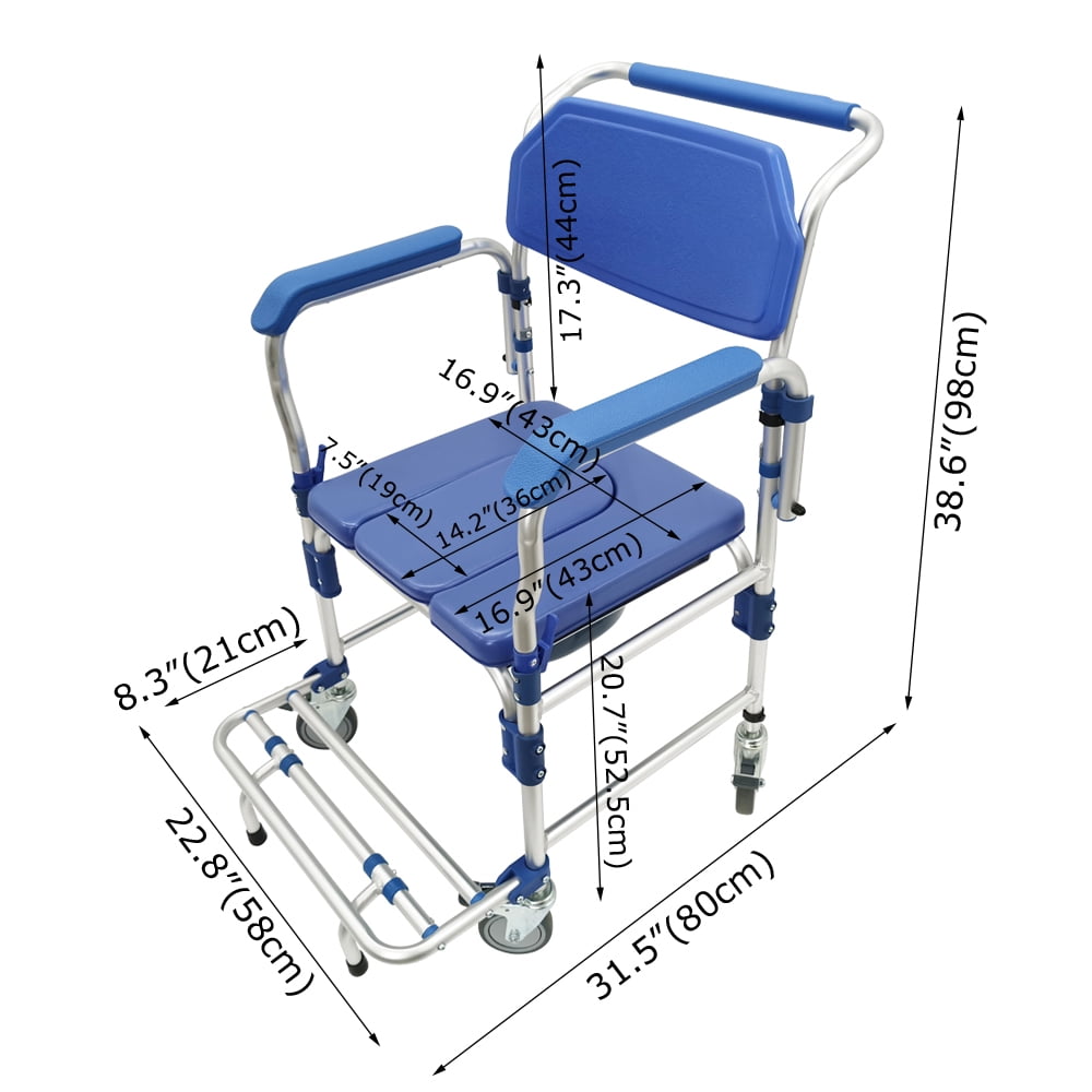 Techtongda Commode Wheelchair Toilet Shower Seat Bathroom Rolling Caster Bedside Chair Toilet Chair with Removable Armrests