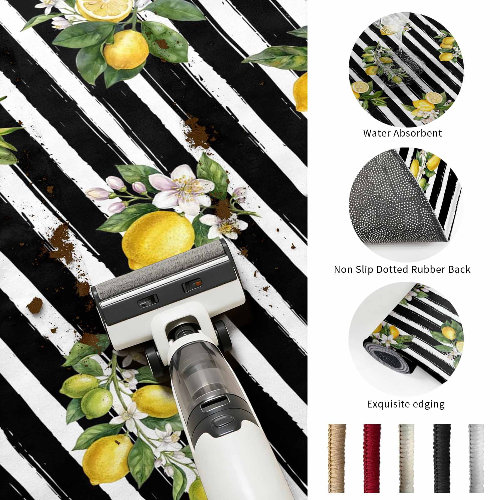 Area Rugs 5'x7', Summer Lemons Carpet Runner Indoor Outdoor Rugs Home Decor Aesthetic, Modern Fruits Flowers Black Striped Non Slip Mats Washable Accent Rug for Living Room Bedroom