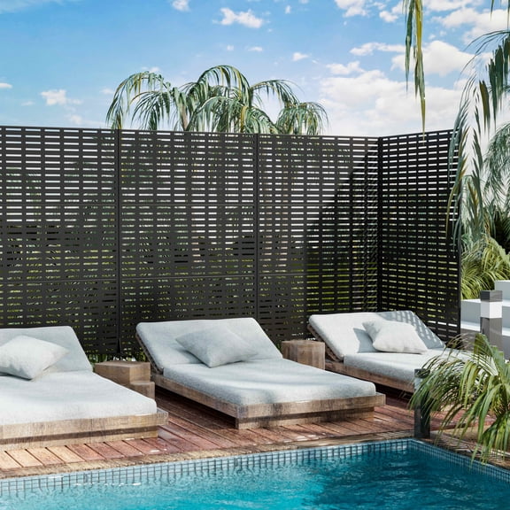 MAYEERTY 72x47x16 Inch Black Grid Galvanized Steel Privacy Screen for Outdoor Patio