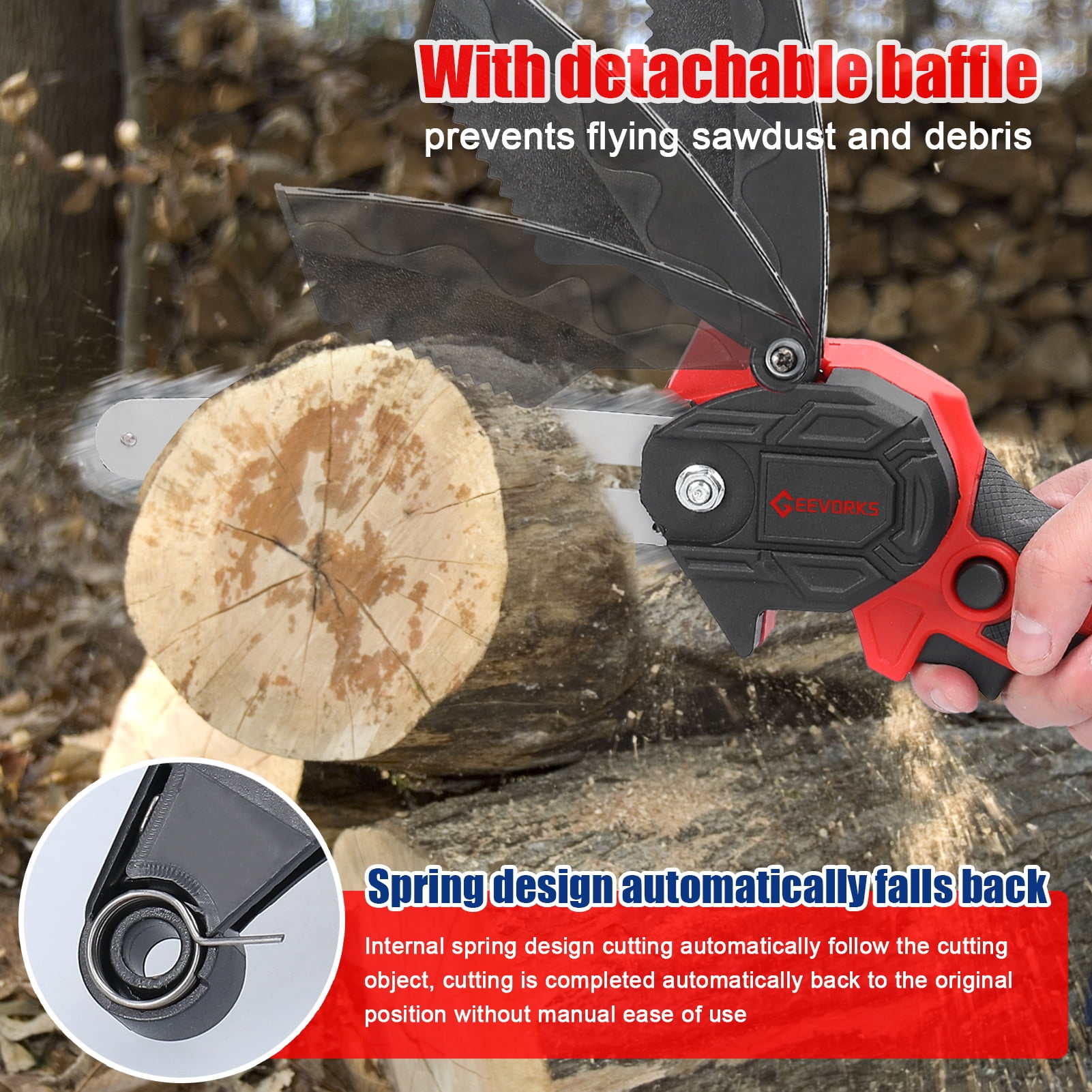 Geevorks Mini Chainsaw, 6-inch Cordless Small Chain Saw , Electric Brushless Chainsaw with Security Lock, Handheld Power Chainsaw for Tree Pruning, Wood Cutting