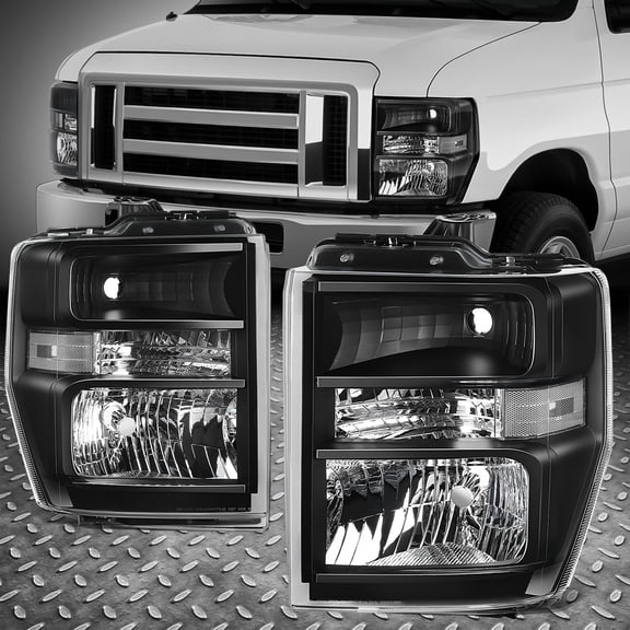 For 08-21 E150 E250 E350 E450 Super Duty Econoline Van Halogen Headlight Black