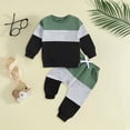 thumbnail image 2 of TOWED22 Baby Boy Clothes Outfits Fall Long Sleeve Color Block Sweatshirt Tops Casual Pants Newborn 2Pcs Set,Green,18-24 M, 2 of 6