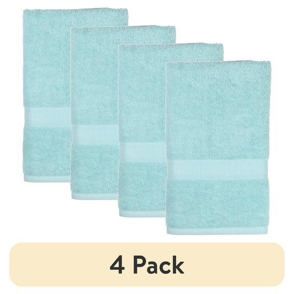 (4 pack) Mainstays Basic Hand Towel, Soft 100% Cotton and highly absorbent Hand Towel, Aqua