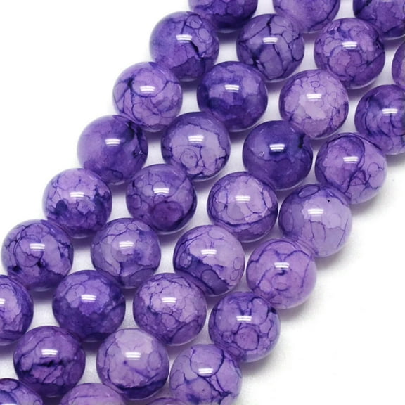 U8MO 50 Crackle Glass Beads 8mm Purple Veined Bulk Jewelry Supplies Mix Unique