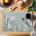 thumbnail image 2 of Spring Flowers Placemats Set of 12, Watercolor White Daisy Floral Leaf Plant Blue Linen Texture Non-Slip Place Mats Washable Table Mats for Kitchen Dining Table Decorations Indoor/Outdoor, 2 of 9