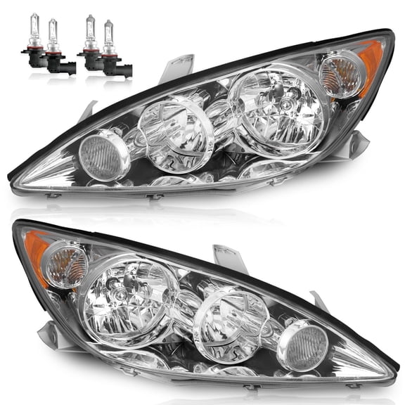 Vizotae Headlights Assembly for 2005 2006 Toyota Camry LE XLE Halogen Headlamp Replacement, High/Low Beam W/Bulbs, Driver & Passenger Side