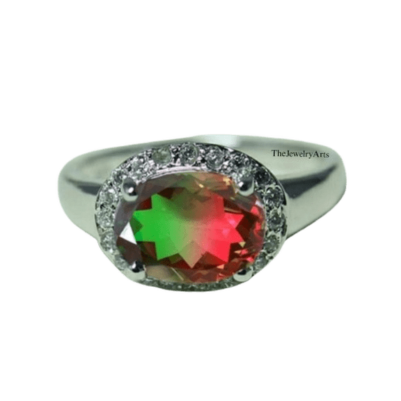 925 Sterling Silver Watermelon Tourmaline Gems Ring Bi-Color Natural Tourmaline Gemstone Handmade Unique Artisan Jewelry Women’s Ring For Gift Silver 3