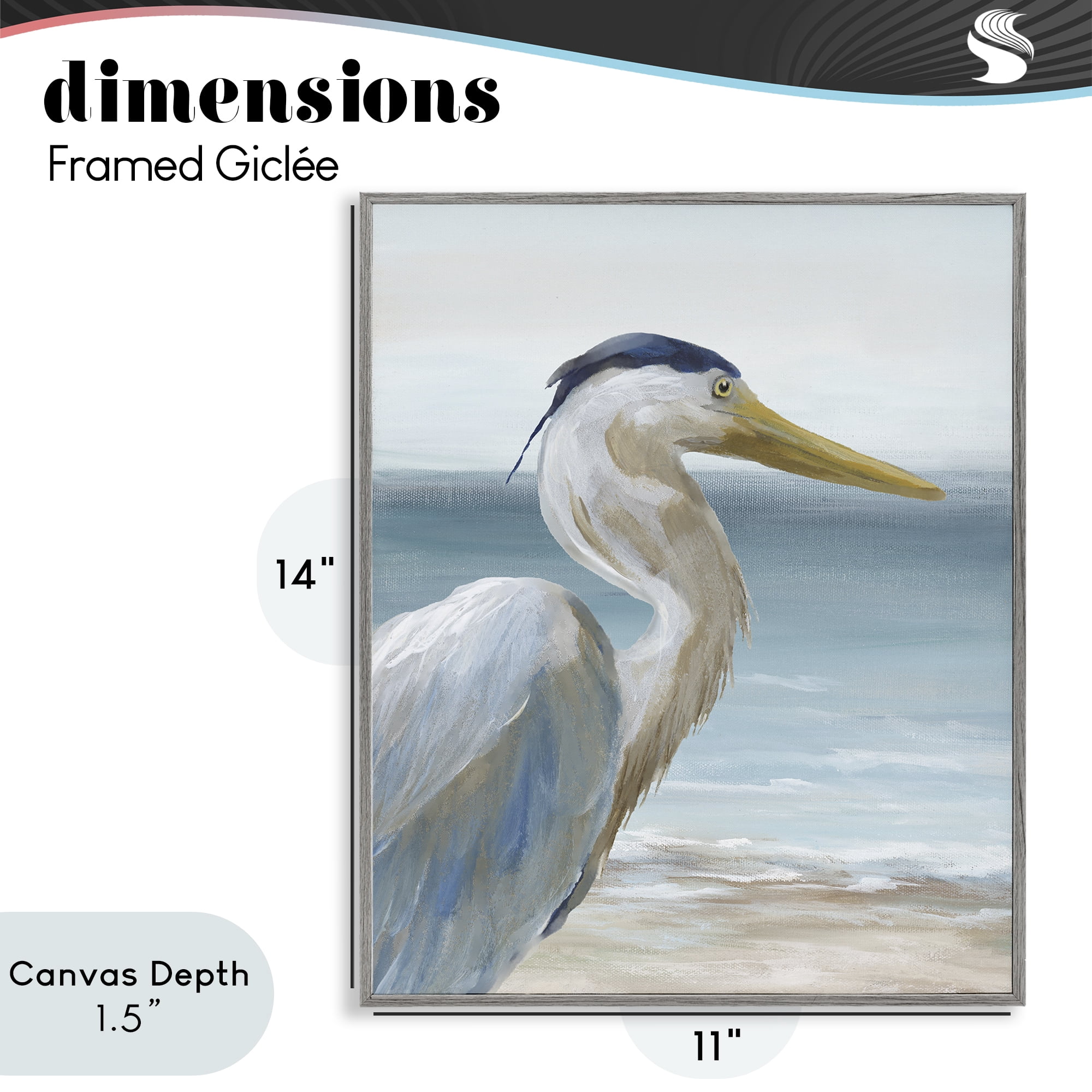 Stupell Industries Right Gazing Heron Gray Framed Giclee Art, design by Nan