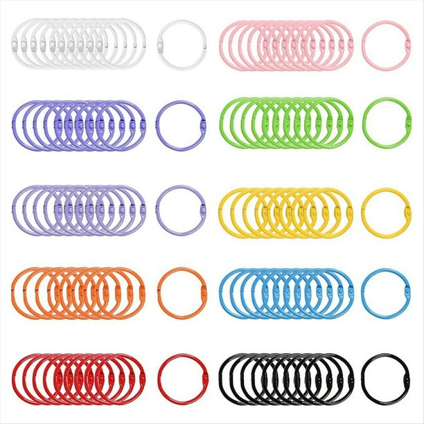 100 Anillos Coloridos para Carpetas de Hojas Sueltas de Libros, Anillos de de Papel Suelto de Metal de 3 cm para Tarjetas y Documentos
