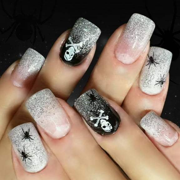 KUFptva Halloween Fake Nails Square Press on Nails Glues on Nails Glitters False Nails Acrylic Nails for Manicure Decorations