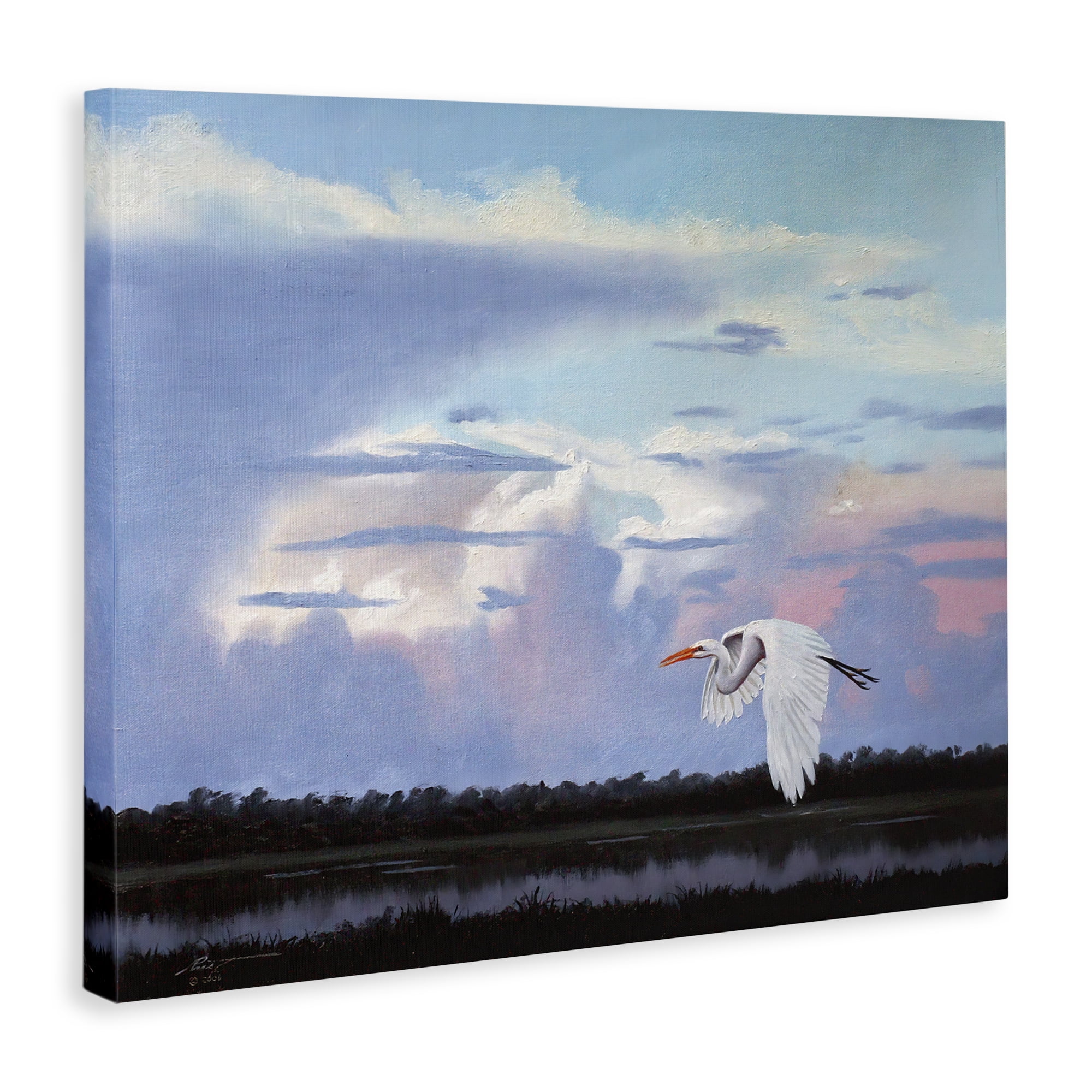 Stupell Industries Heron Flying Through Clouds Animals & Insects Painting Gallery Wrapped Canvas Art Print Wall Art, 30 x 24
