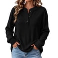 thumbnail image 3 of Sweaters for Women Zaewscy Women's Henley Neck Button Ribbed Knit Long Sleeve Loose Pullover Sweater Black L, 3 of 8