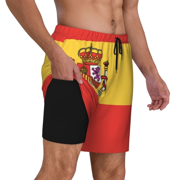 Men's Flag Of Spain Swim Trunks with Compression Liner Bathing Suit Swimwear