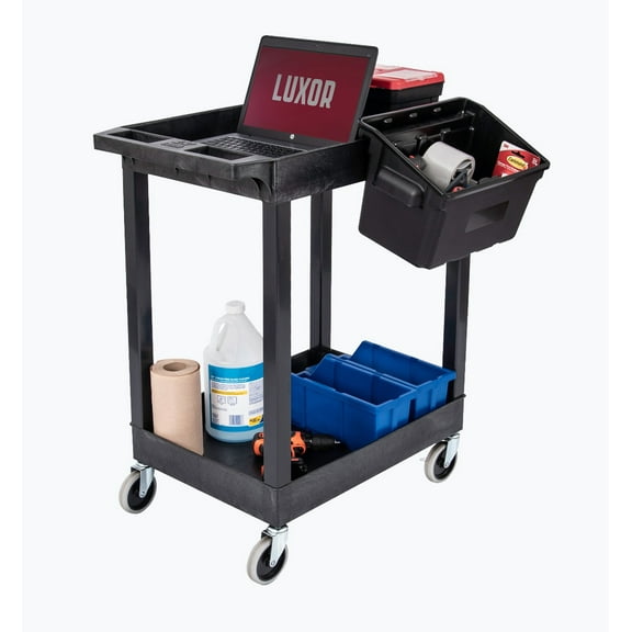 FSE 373-SEC11-B-OUTRIG 24" x 18" Plastic Utility Tub Cart - Two Shelves with Outrigger Utility Cart Bins