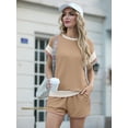 thumbnail image 2 of JWD Women's Short Sets 2-Piece Casual Short Sleeved Pullover and Color Blocked Elastic Waistband with Pockets Shorts Ribbed Fabric Summer Set, 2 of 8