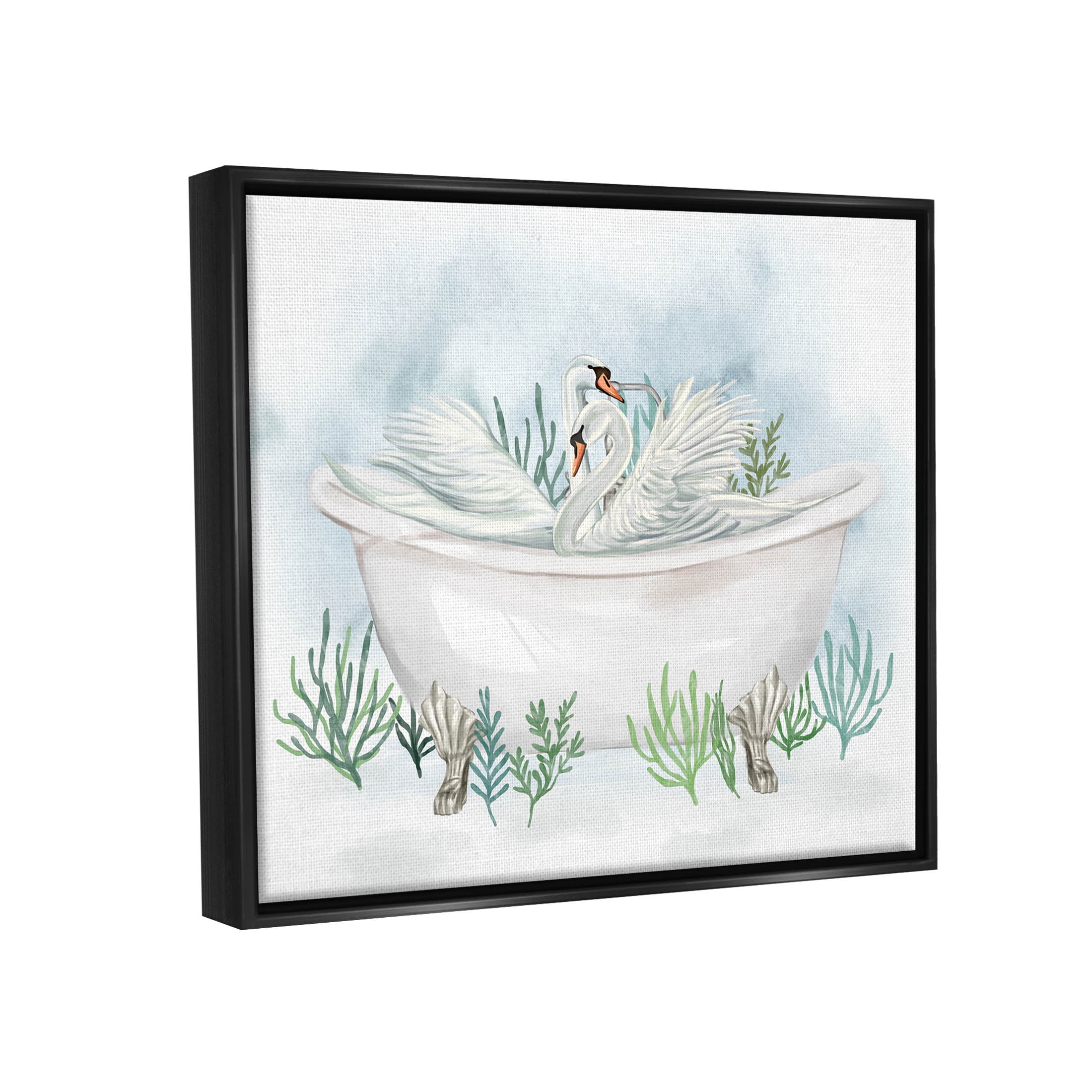 Swan Duo Bathtub Botanicals Animals & Insects Graphic Art Jet Black Framed Art Print Wall Art