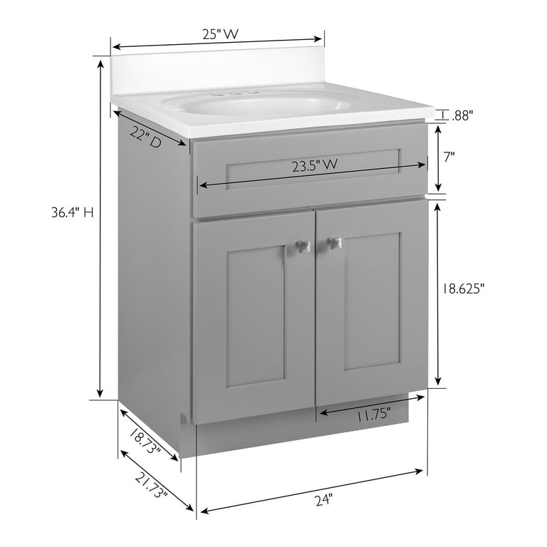 Brookings 25 Inch Bathroom Vanity with Top, Ready to Assemble