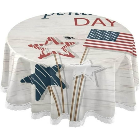 

Hyjoy Independence Day Outdoor Round Tablecloth Waterproof Stain-Resistant Non-Slip Circular Tablecloth 60 Inch with Umbrella Hole and Zipper for Tabletop Backyard Party BBQ Decor