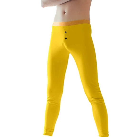 Telankuip Mens Compression Pants Soft Comfy Running Leggings Spandex Gym Workout Tights Trendy Solid Color Tapered Leg Athletic Sport Base Layer Cycling Football Soccer Yellow XL