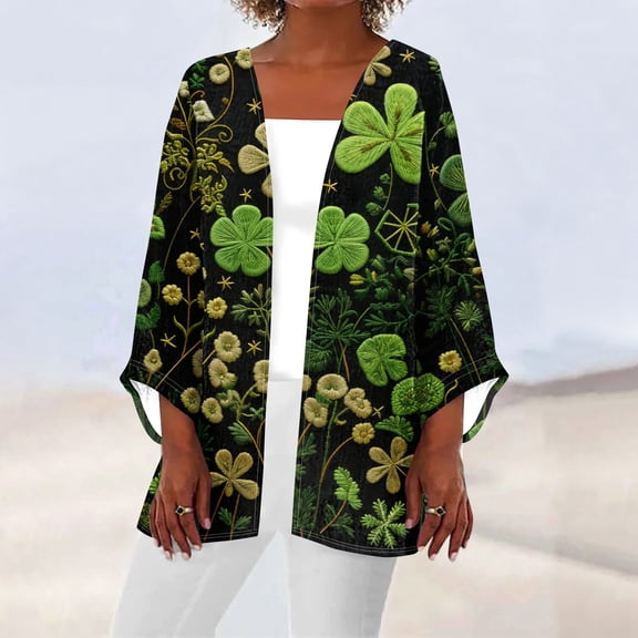 St.Patrick's Day T-shirt Women - Irish Lucky Clover 3/4 Sleeve Shirt, Fashion Shamrock Green Shirt, Costume for St.Patrick's Day|Style UBlackS