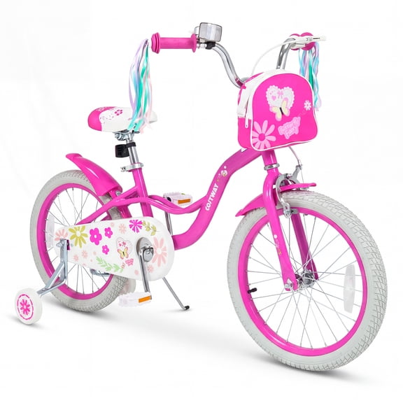 Costway 18 Inches Girls Bike with Front Bag, Children Training Bicycle for 4-8 Years Old Pink