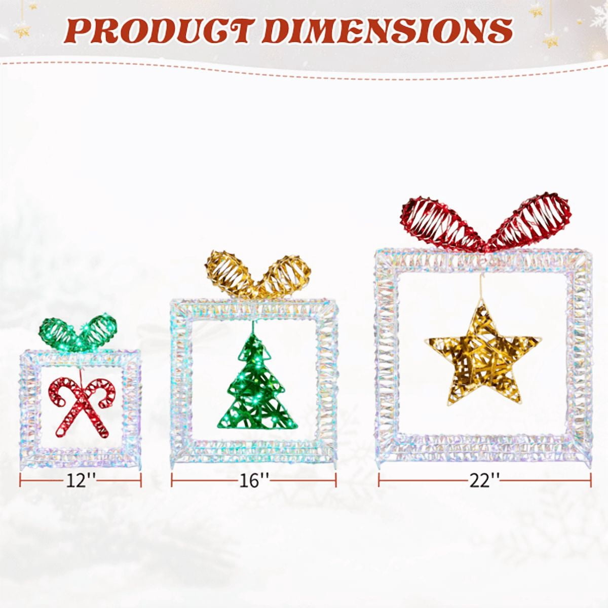 3-Pack Lighted Christmas Gift Box Decorations, 357 White LEDs, Weather-Resistant, Collapsible for Indoor Outdoor Use