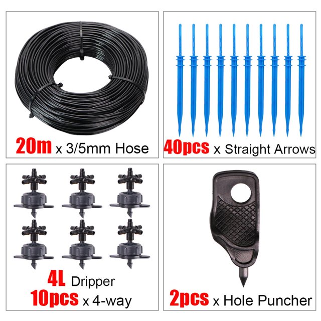 RBCFHl 20m Greenhouse Drip Irrigation 4-way 3/5mm Drip Arrow Transmitter Irrigation Watering System for Pot Garden Lawn Kit He Qiyong unisex
