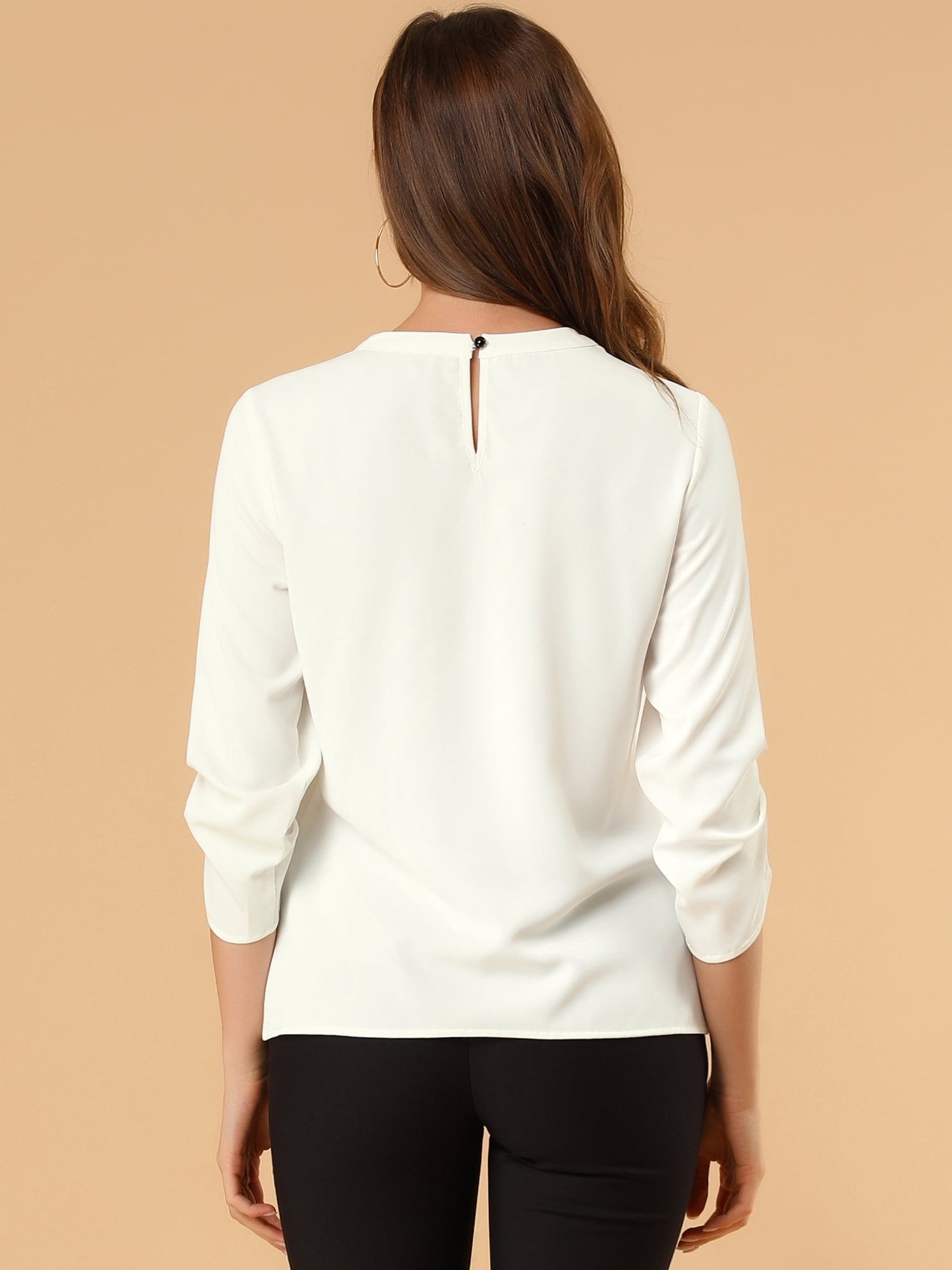 DARING DIVA Round Neck Keyhole Pleated Shirred Work Top 2XL White