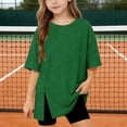 thumbnail image 2 of SROBPTY Big Kids Boys and Girls 5-15 Years Fashion Solid Loose Slit Short Sleeve Tshirt Top Green, 8-9 Years, 2 of 4