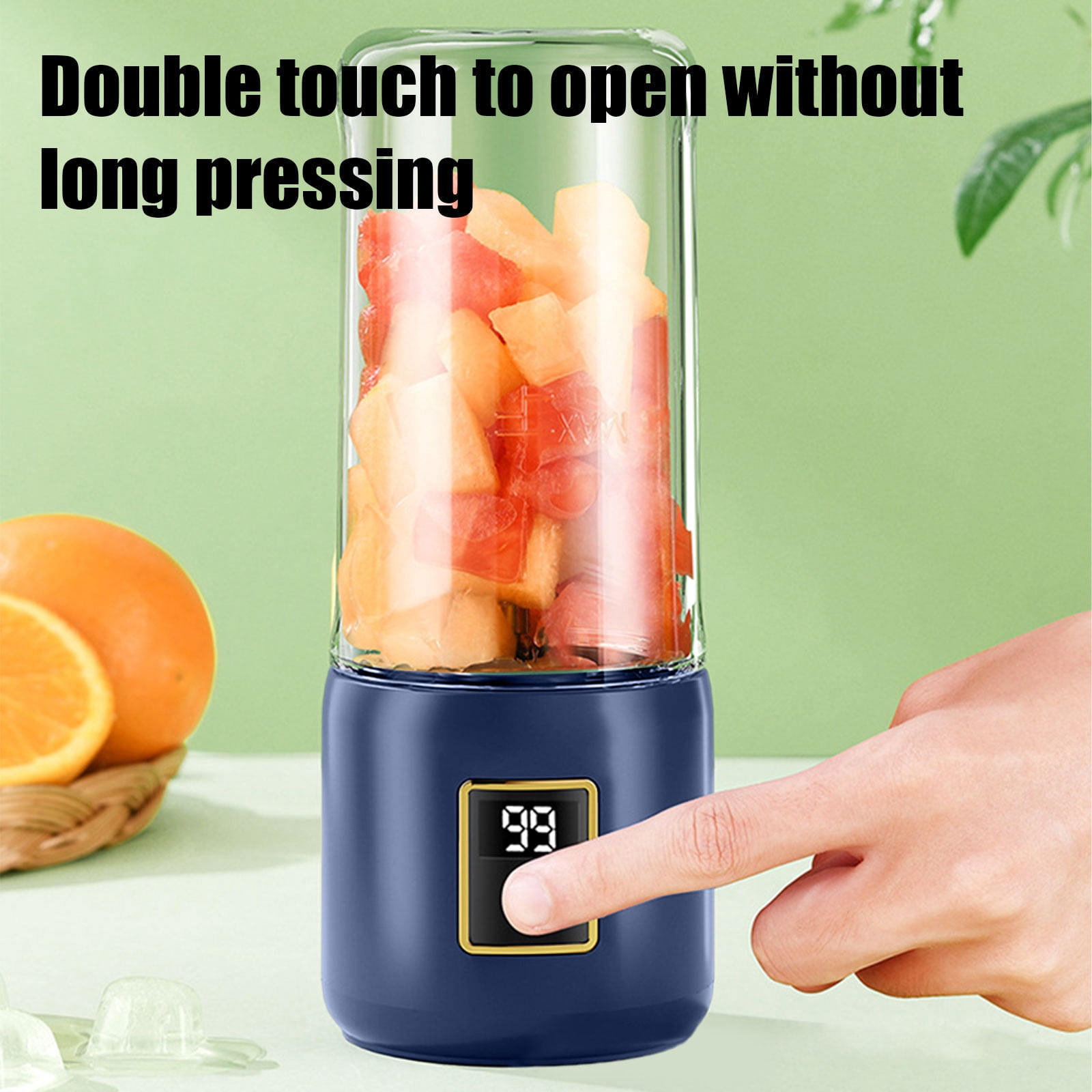 Portable Fruit and Vegetable Juicer Cup | Wireless Charging Blender | Glass Personal Smoothie Maker | 12-Blade Stainless Cutter | Cordless Rechargeable | 20.6x8.1cm | 1 Piece | Green Blue Mint