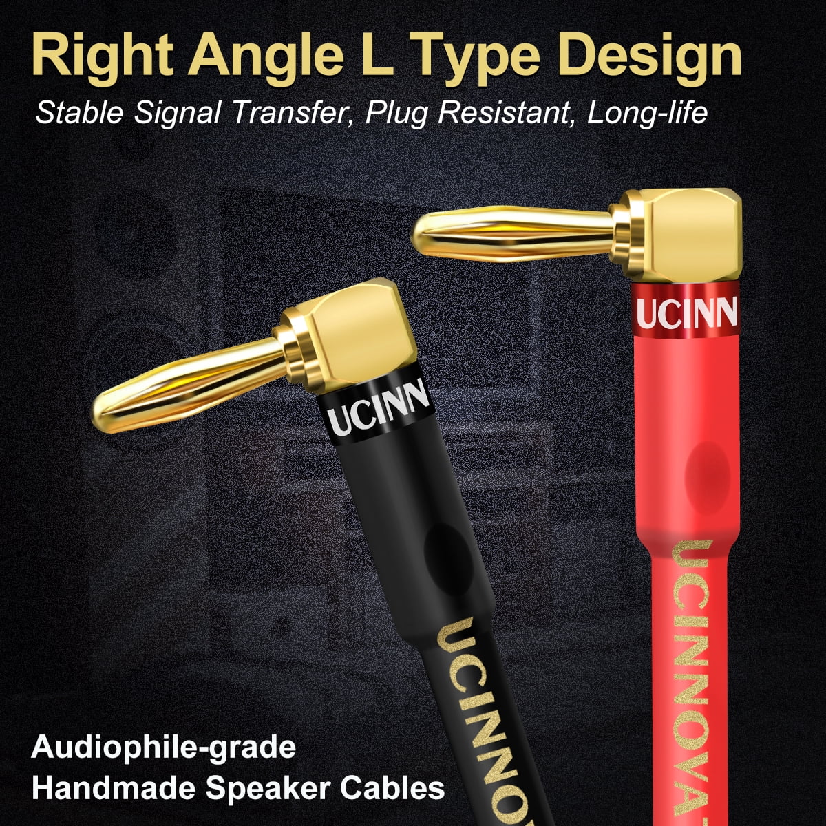 UCINNOVATE 14 AWG Speaker Wire with Banana Plugs, 2X 3m HiFi OFC Speaker Cable with Gold-Plated Right Angle to Banana Plugs Audio Cord for Audiophile (9.8FT)