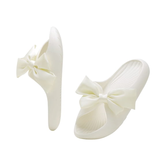 Cute Bow Comfy Pillow Slippers Cushion Soft Platform Non-Slip Quick Drying Open Toe Home House Bathroom Bedroom Slides Lightweight EVA Sandals Indoor and Outdoor Shoes