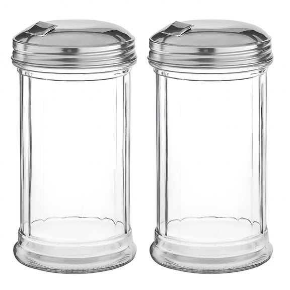 ACDANC 12 Oz. Glass Sugar Pourer with Stainless Steel Lid Sugar Shaker Dispenser - Pack of 2