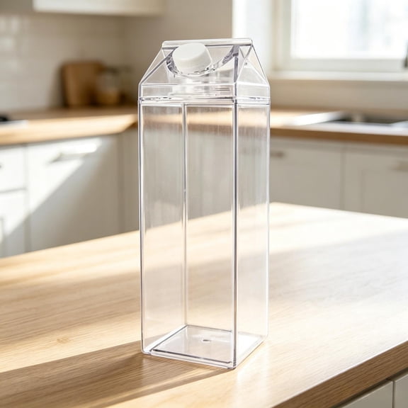 Clear Milk Carton Water Bottle 1000ml Portable Plastic Milk Cup Large Capacity Square Juice Bottle for Outdoor Travel Sports Daily Hydration Aesthetic Cup