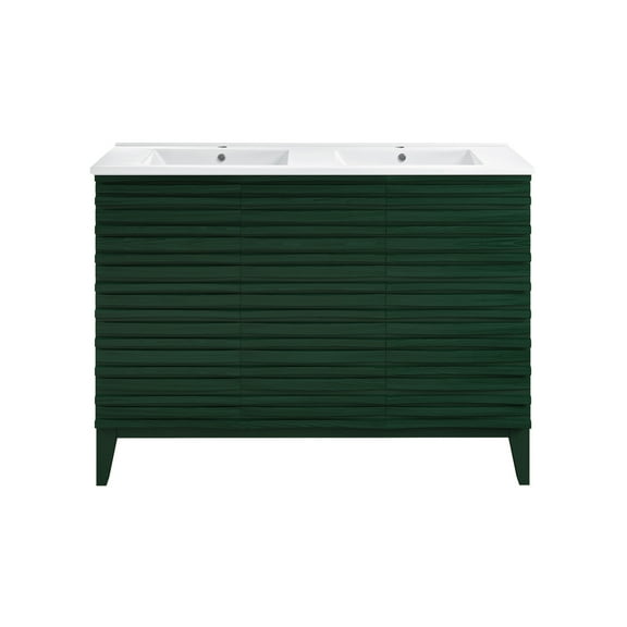 Cascade 48" Freestanding Bathroom Vanity in Green Oak with Double Basin Sink Top