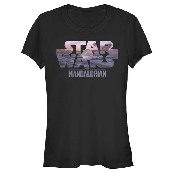 Junior's Star Wars: The Mandalorian The Child Sunset Logo Graphic Tee Black 2X Large