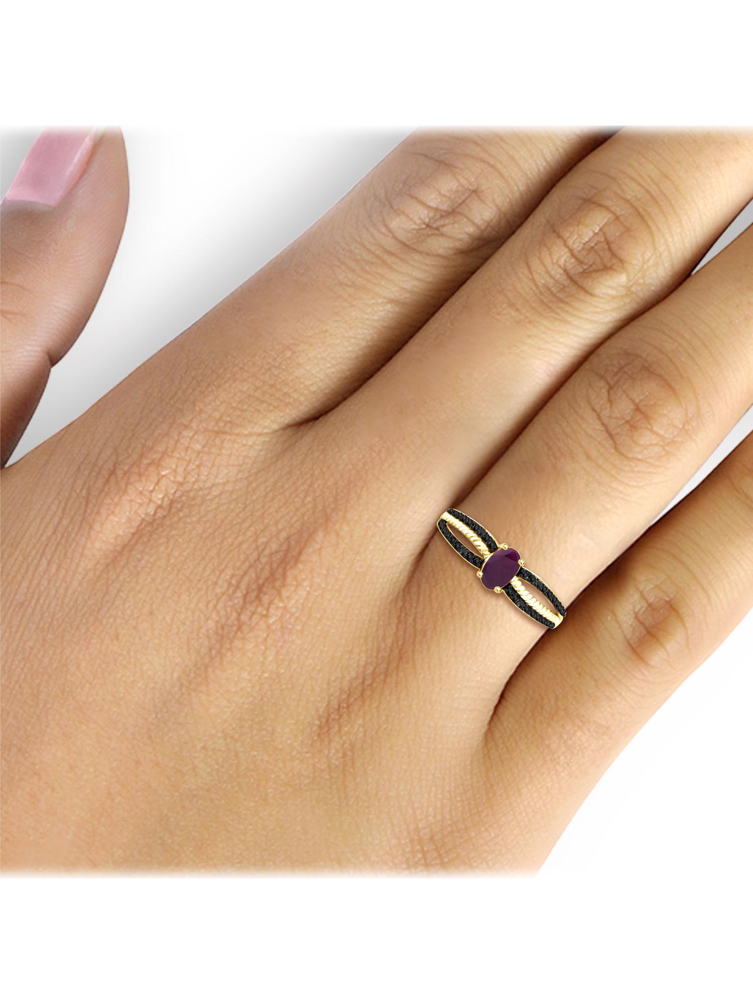 JewelersClub Ruby Ring Birthstone Jewelry – 0.50 Carat Ruby 14K Gold Plated Silver Ring Jewelry with Black Diamond Accent – Gemstone Rings with Hypoallergenic 14K Gold Plated Silver Band