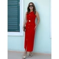 thumbnail image 3 of Work Dresses for Women 2025 Business Formal Long Dress Sleeveless Button Down Elegant Office Outfits with Belt Red XS, 3 of 4